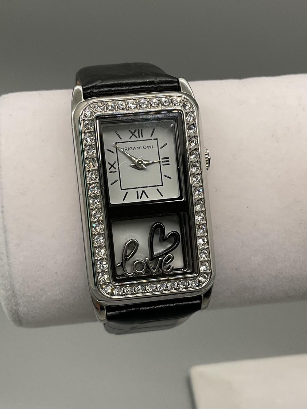 Origami Owl Black Leather and Silver Women's Watch